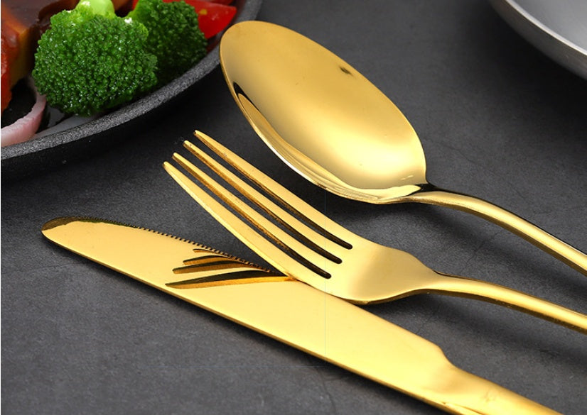 Luxury Gold Stainless Steel Cutlery Set – 24 Piece Premium Dinnerware Set with Storage Case