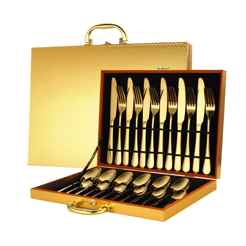 Luxury Gold Stainless Steel Cutlery Set – 24 Piece Premium Dinnerware Set with Storage Case