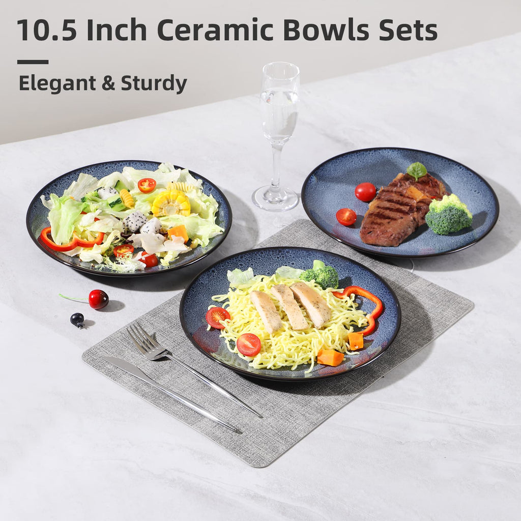 Modern Ceramic Dinner Plates Set of 6 – Blue Steak, Pasta, Salad & Dessert Plates – Microwave & Dishwasher Safe