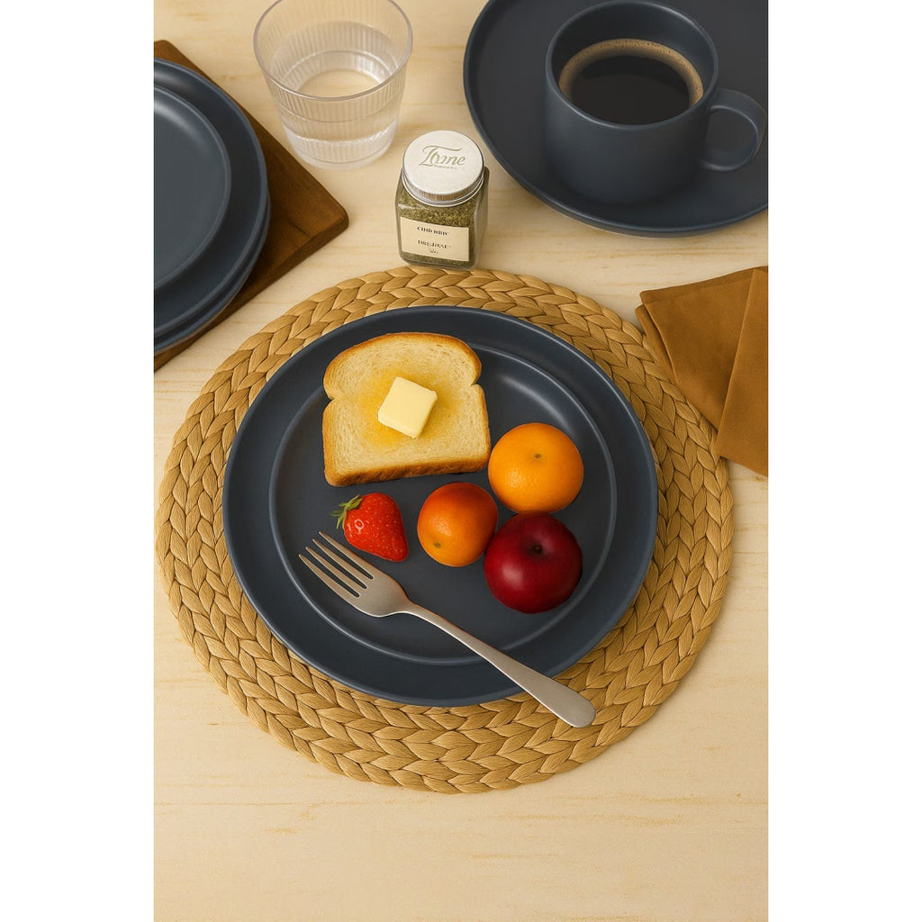 12-Piece Stoneware Dinner Plates Bowls Sets  Microwave & Dishwasher Safe   Non-Toxic Dinner Plates Bowls Set  Stackable Matte Glaze Kitchenware For 4