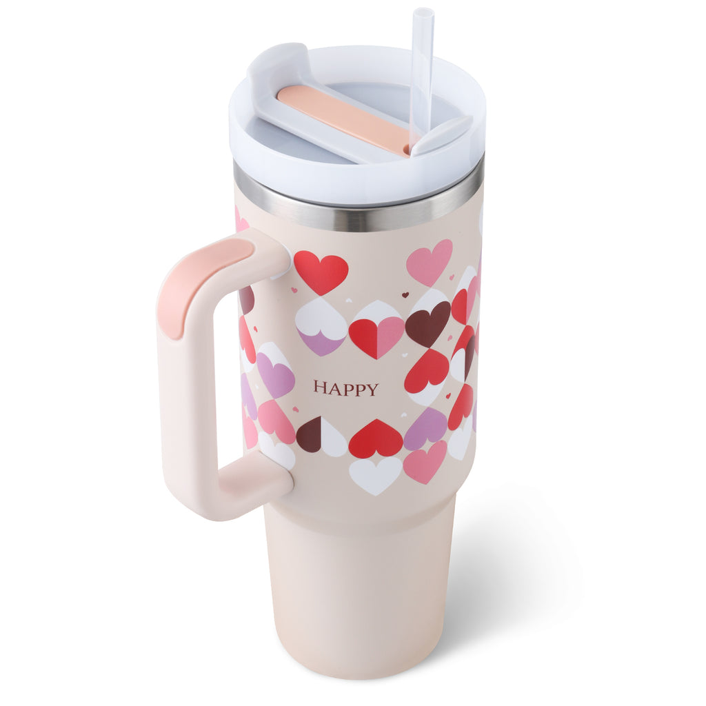 40oz Insulated Stainless Steel Tumbler with Handle & Straw – Leakproof Vacuum Travel Mug for Coffee, Iced Drinks, Hot & Cold – Large Reusable Cup with Lid