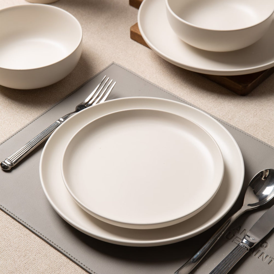 12-Piece Stoneware Dinner Plates Bowls Sets  Microwave & Dishwasher Safe   Non-Toxic Dinner Plates Bowls Set    Stackable Matte Glaze Kitchenware For 4