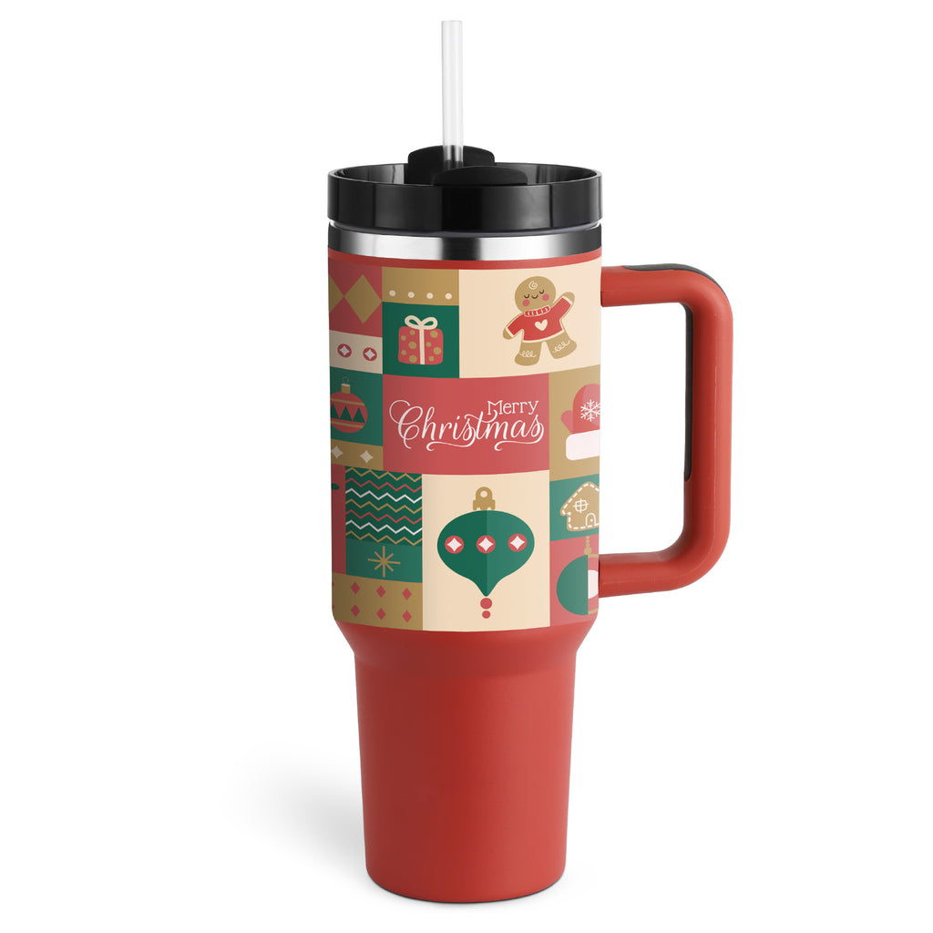 40oz Insulated Stainless Steel Tumbler with Handle & Straw – Leakproof Vacuum Travel Mug for Coffee, Iced Drinks, Hot & Cold – Large Reusable Cup with Lid