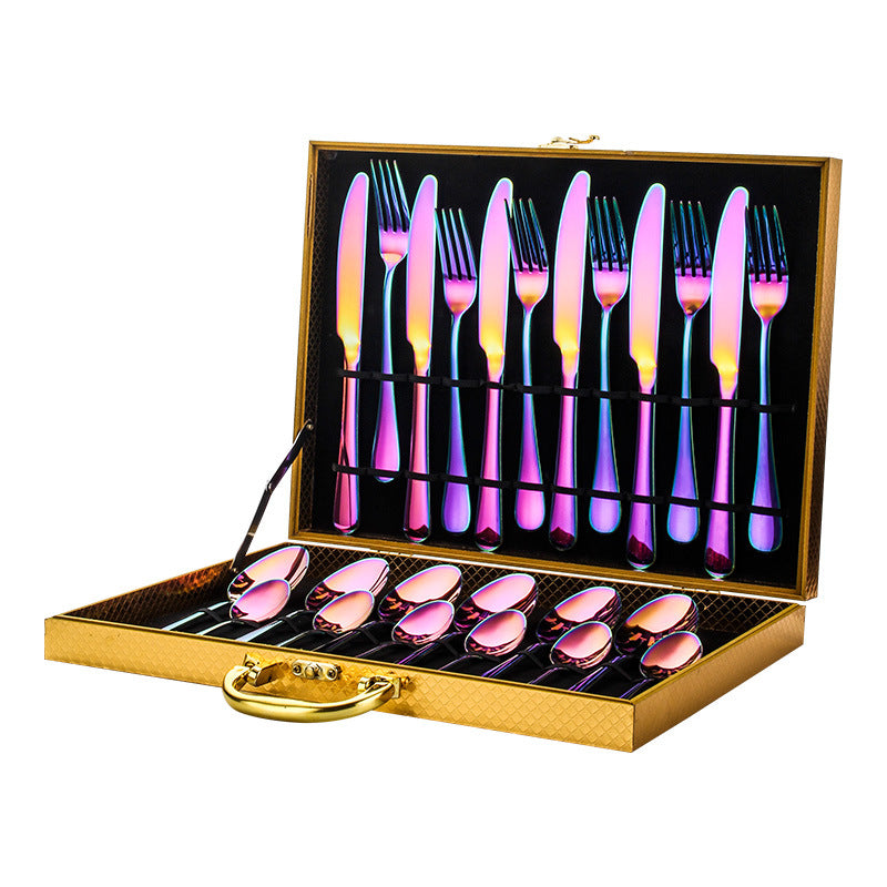 Luxury Gold Stainless Steel Cutlery Set – 24 Piece Premium Dinnerware Set with Storage Case