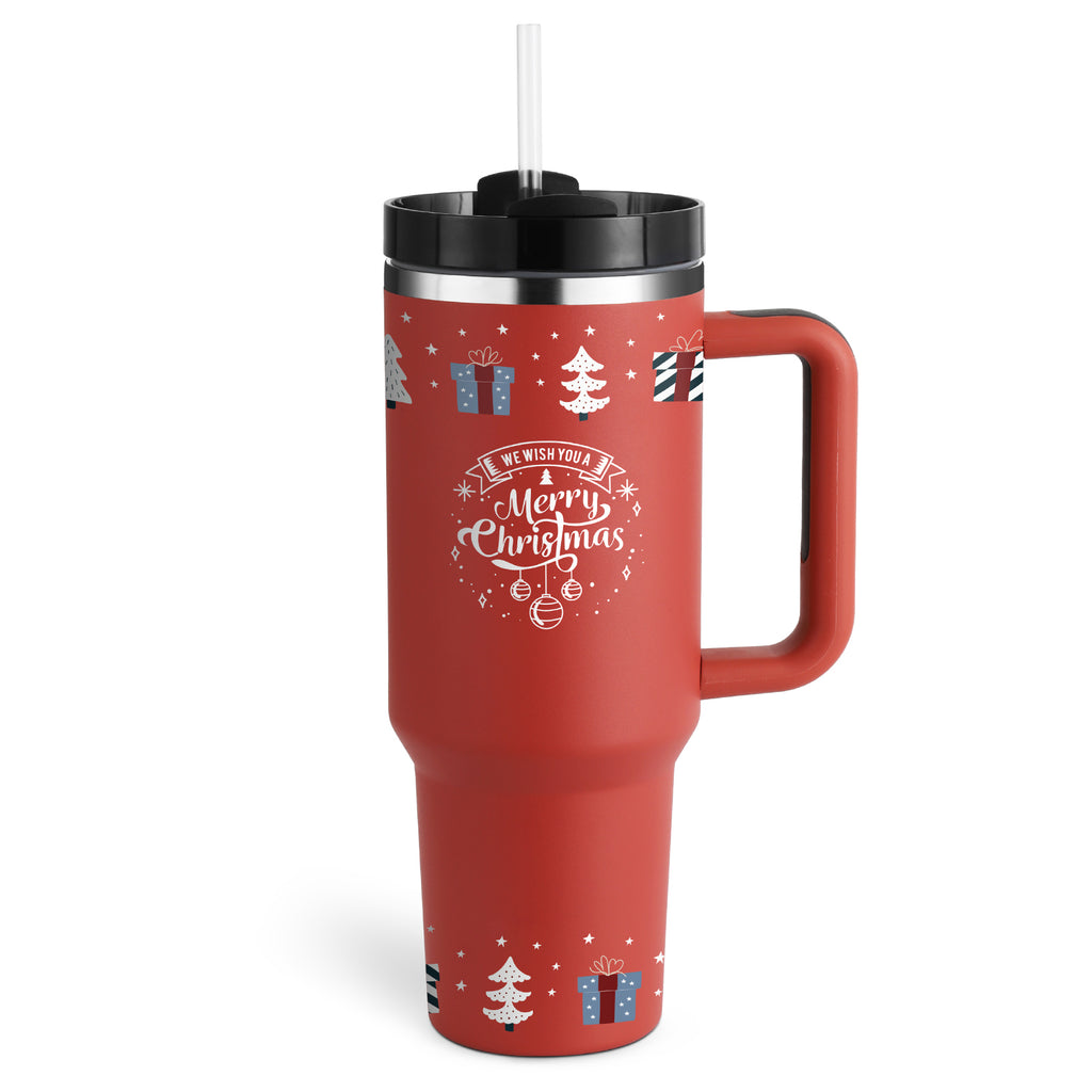 40oz Insulated Stainless Steel Tumbler with Handle & Straw – Leakproof Vacuum Travel Mug for Coffee, Iced Drinks, Hot & Cold – Large Reusable Cup with Lid