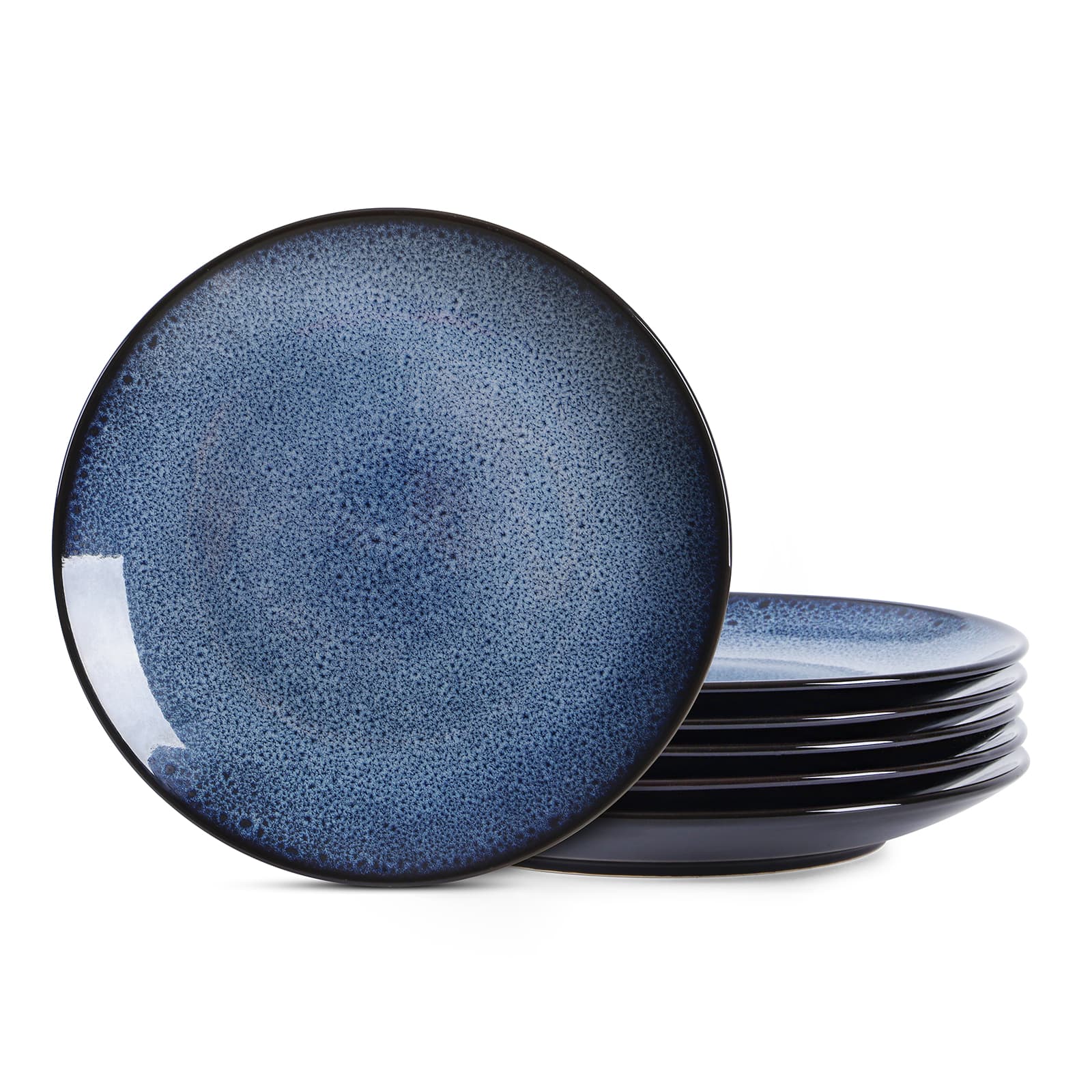 Modern Ceramic Dinner Plates Set of 6 – Blue Steak, Pasta, Salad & Dessert Plates – Microwave & Dishwasher Safe