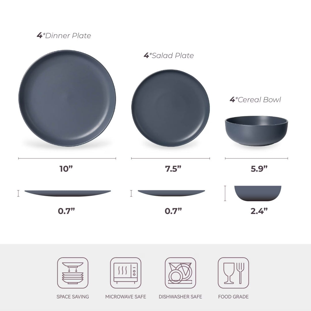 12-Piece Stoneware Dinner Plates Bowls Sets  Microwave & Dishwasher Safe   Non-Toxic Dinner Plates Bowls Set  Stackable Matte Glaze Kitchenware For 4