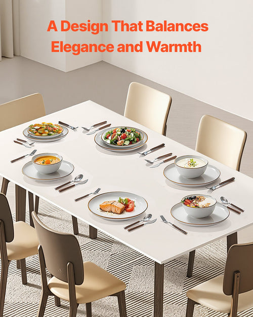 18-Piece Ceramic Dinnerware Set – Plates & Bowls Set for 6 – Modern White Kitchen Dining Set – Microwave & Dishwasher Safe
