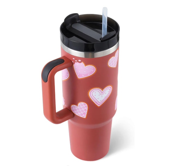 40oz Insulated Stainless Steel Tumbler with Handle & Straw – Leakproof Vacuum Travel Mug for Coffee, Iced Drinks, Hot & Cold – Large Reusable Cup with Lid