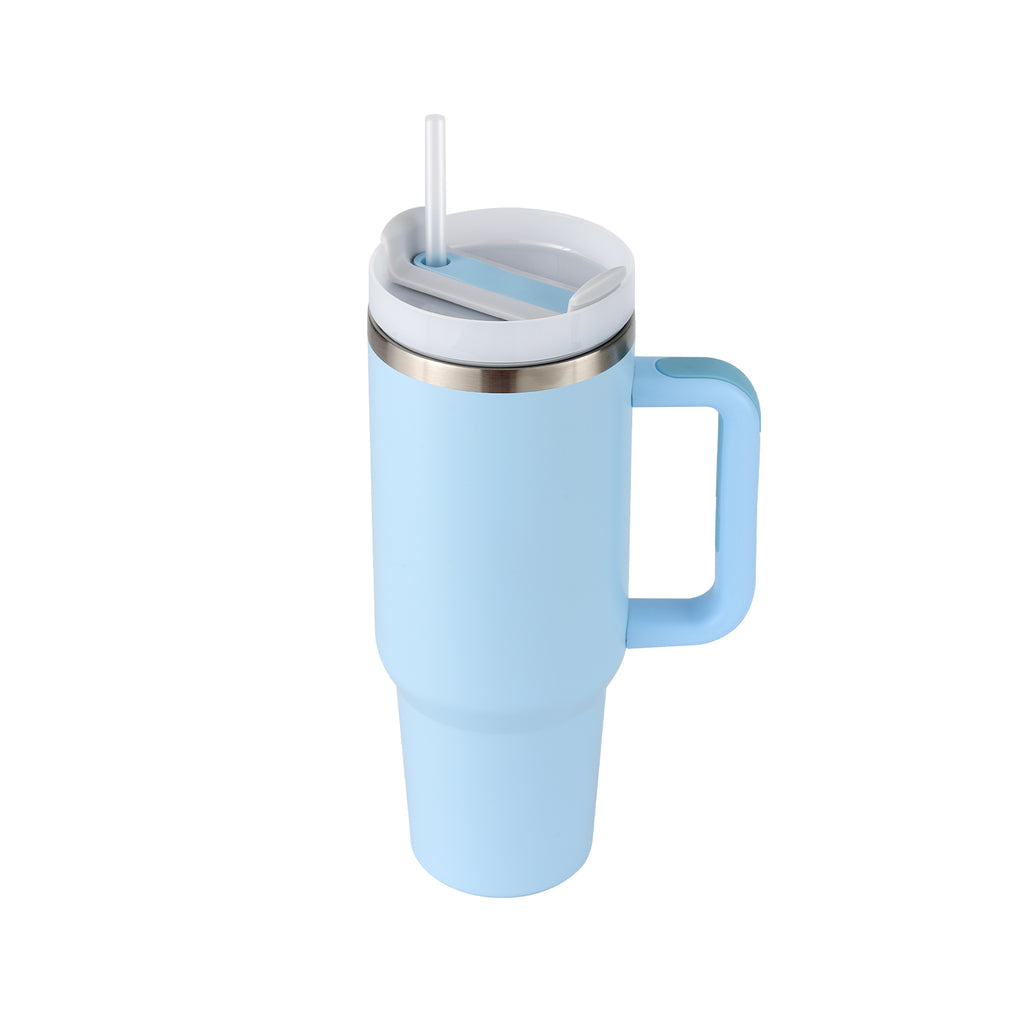40oz Insulated Stainless Steel Tumbler with Handle & Straw – Leakproof Vacuum Travel Mug for Coffee, Iced Drinks, Hot & Cold – Large Reusable Cup with Lid