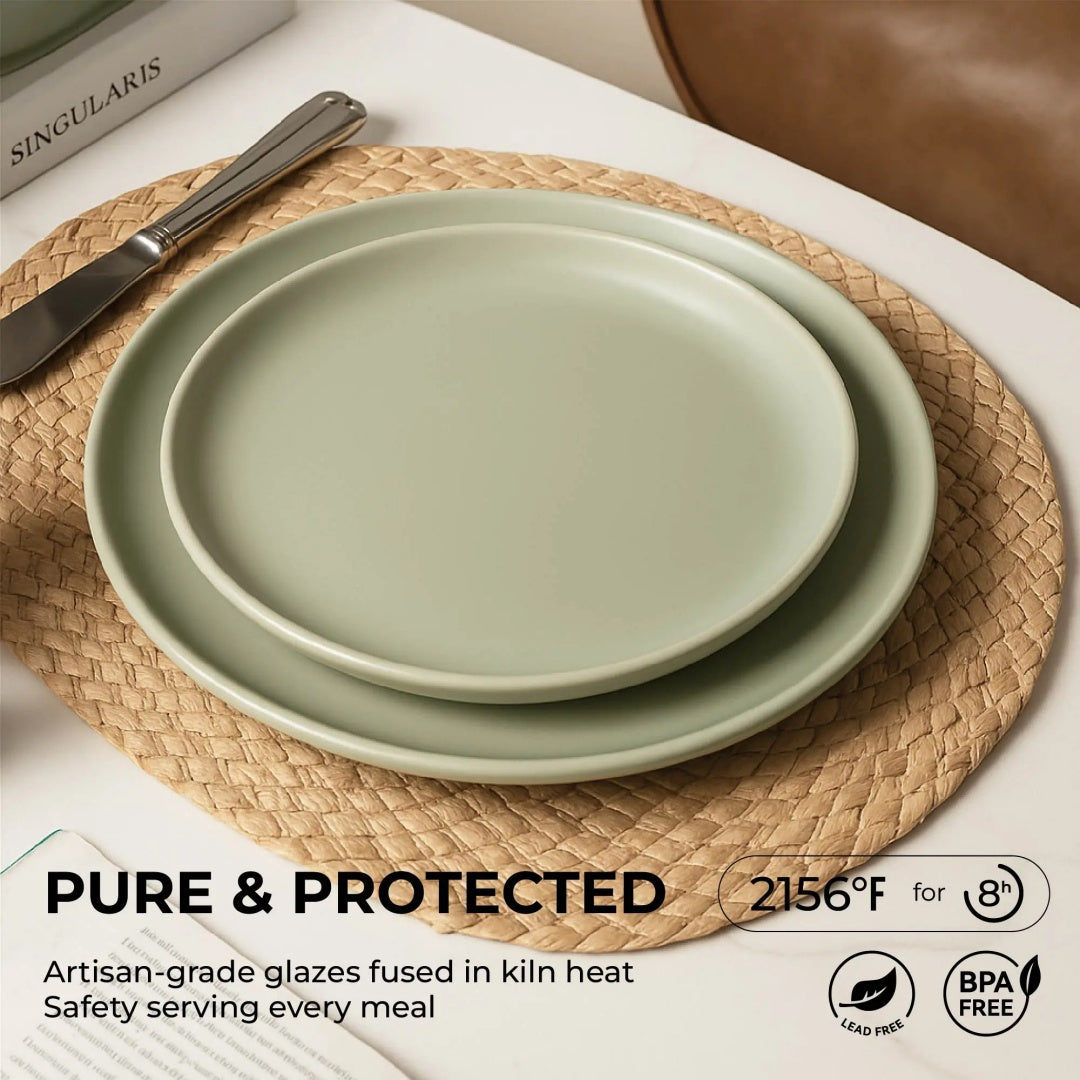 12-Piece Stoneware Dinner Plates Bowls Sets  Microwave  Dishwasher Safe  Non-Toxic Dinner Plates Bowls Set  Stackable Matte Glaze Kitchenware For 4