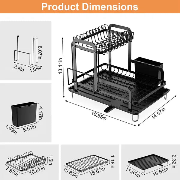 2-Tier Dish Drying Rack For Kitchen Counter Space Saving Rustproof Dish Rack With Drainboard Detachable Kitchen Drainer Organizer Set
