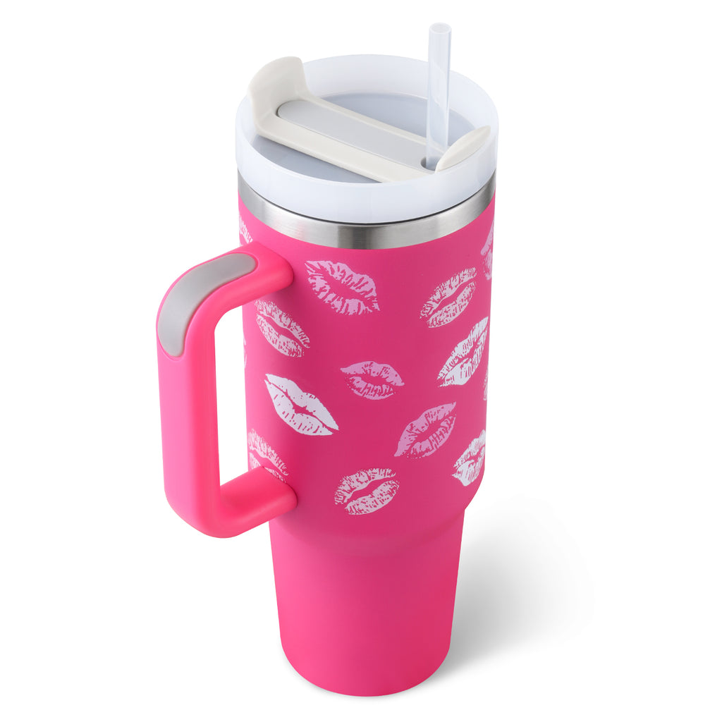 40oz Insulated Stainless Steel Tumbler with Handle & Straw – Leakproof Vacuum Travel Mug for Coffee, Iced Drinks, Hot & Cold – Large Reusable Cup with Lid