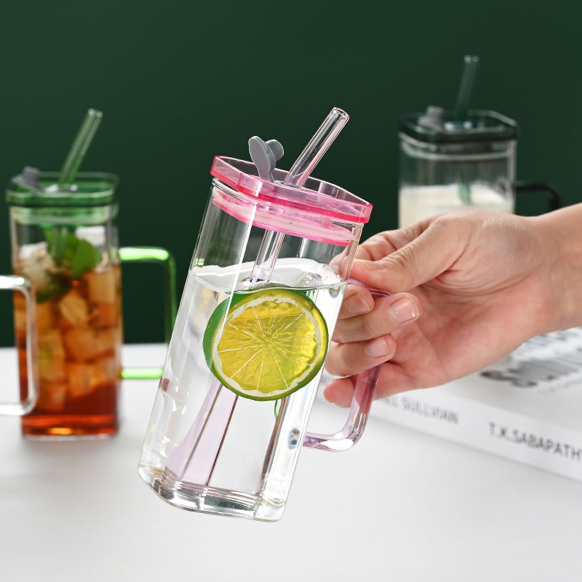 1 Pcs Transparent Glass Straw Cup, 6 Colors Square Glass Cup With Straw And Lid, High Borosilicate Glass Cup, Milk Cup, Juice Cup, Cold Drink Cup, Coffee Cup, Tea Cup, Office Cup, Gift Cup