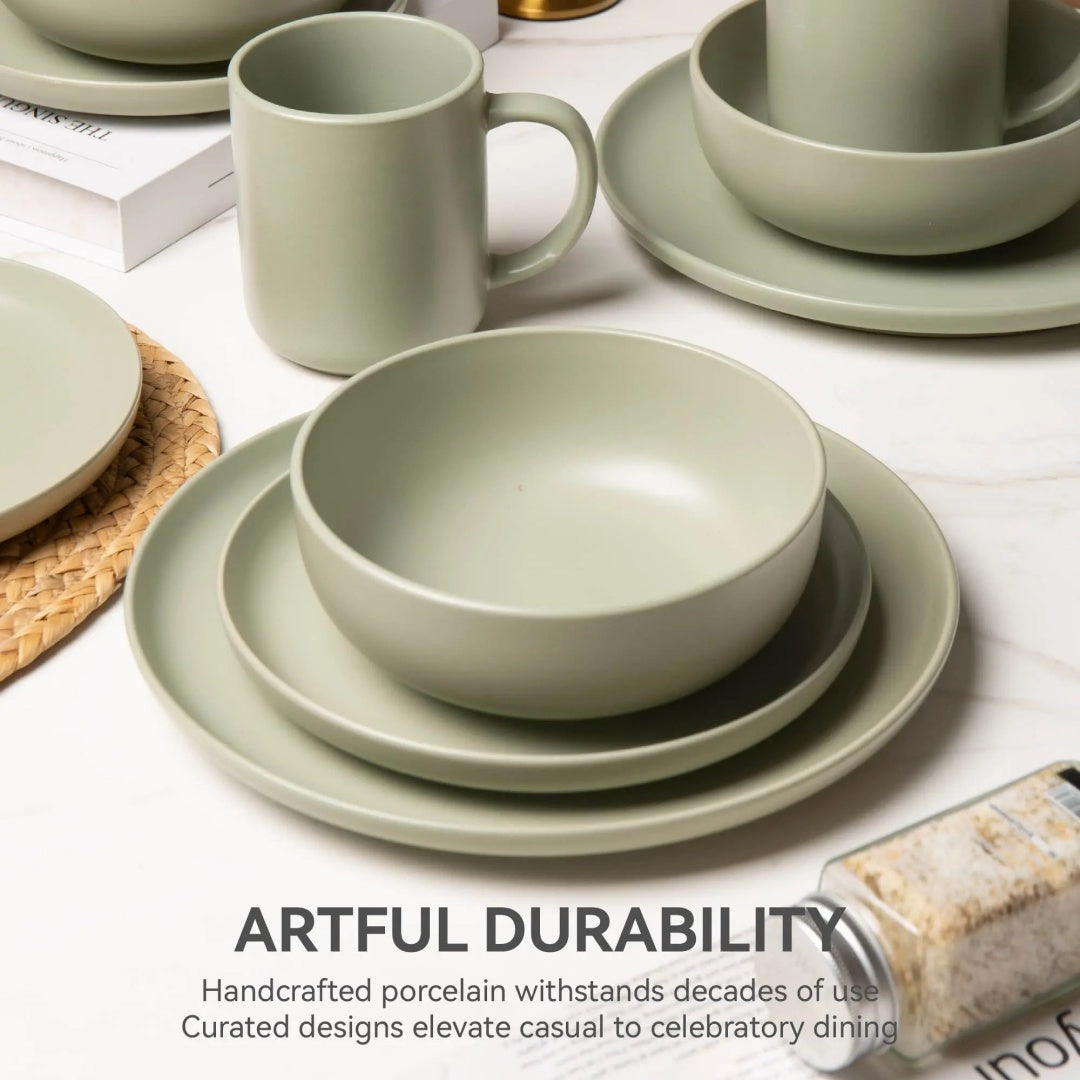 12-Piece Stoneware Dinner Plates Bowls Sets  Microwave  Dishwasher Safe  Non-Toxic Dinner Plates Bowls Set  Stackable Matte Glaze Kitchenware For 4
