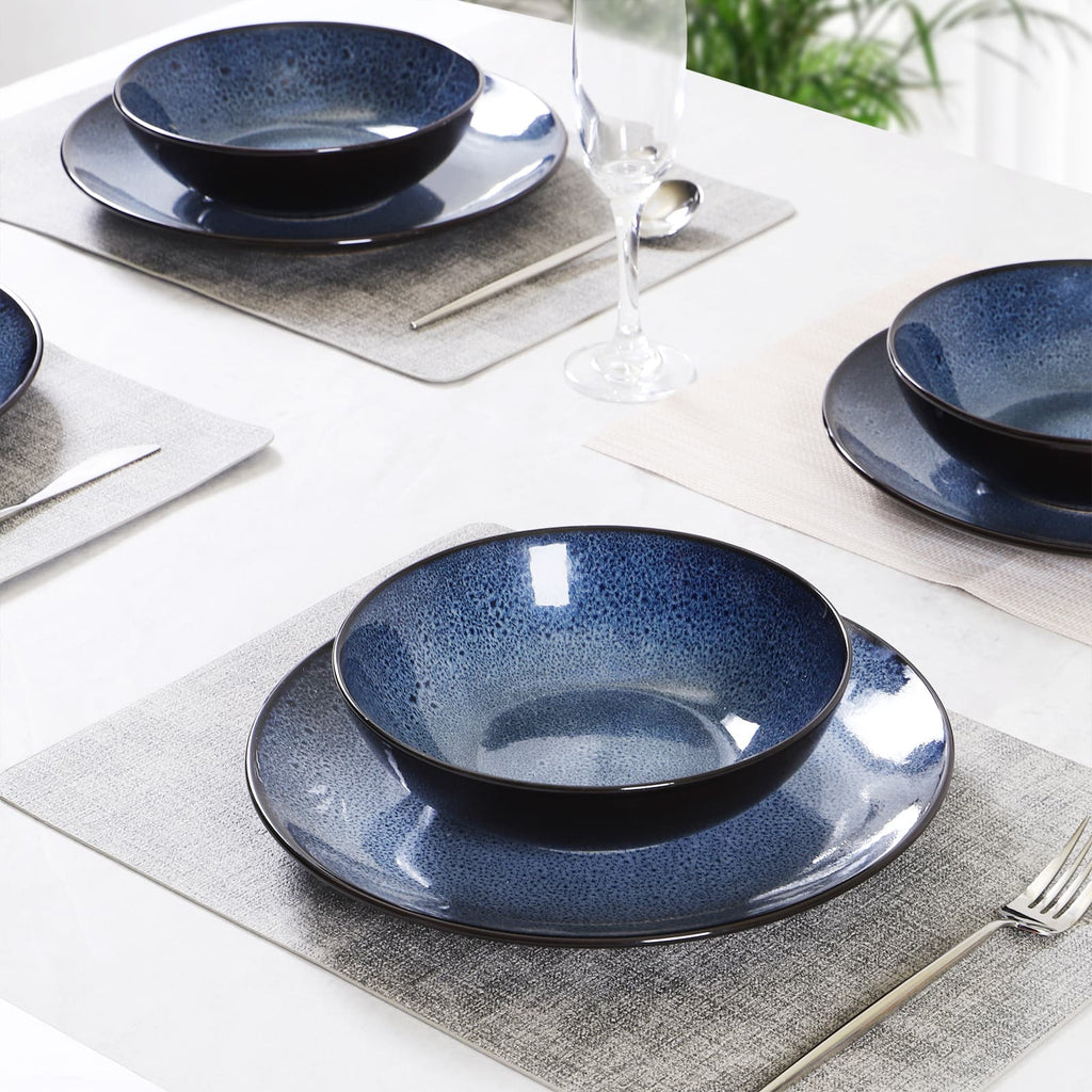 Modern Ceramic Dinner Plates Set of 6 – Blue Steak, Pasta, Salad & Dessert Plates – Microwave & Dishwasher Safe