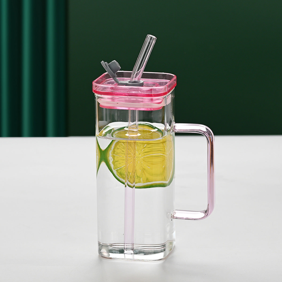 1 Pcs Transparent Glass Straw Cup, 6 Colors Square Glass Cup With Straw And Lid, High Borosilicate Glass Cup, Milk Cup, Juice Cup, Cold Drink Cup, Coffee Cup, Tea Cup, Office Cup, Gift Cup