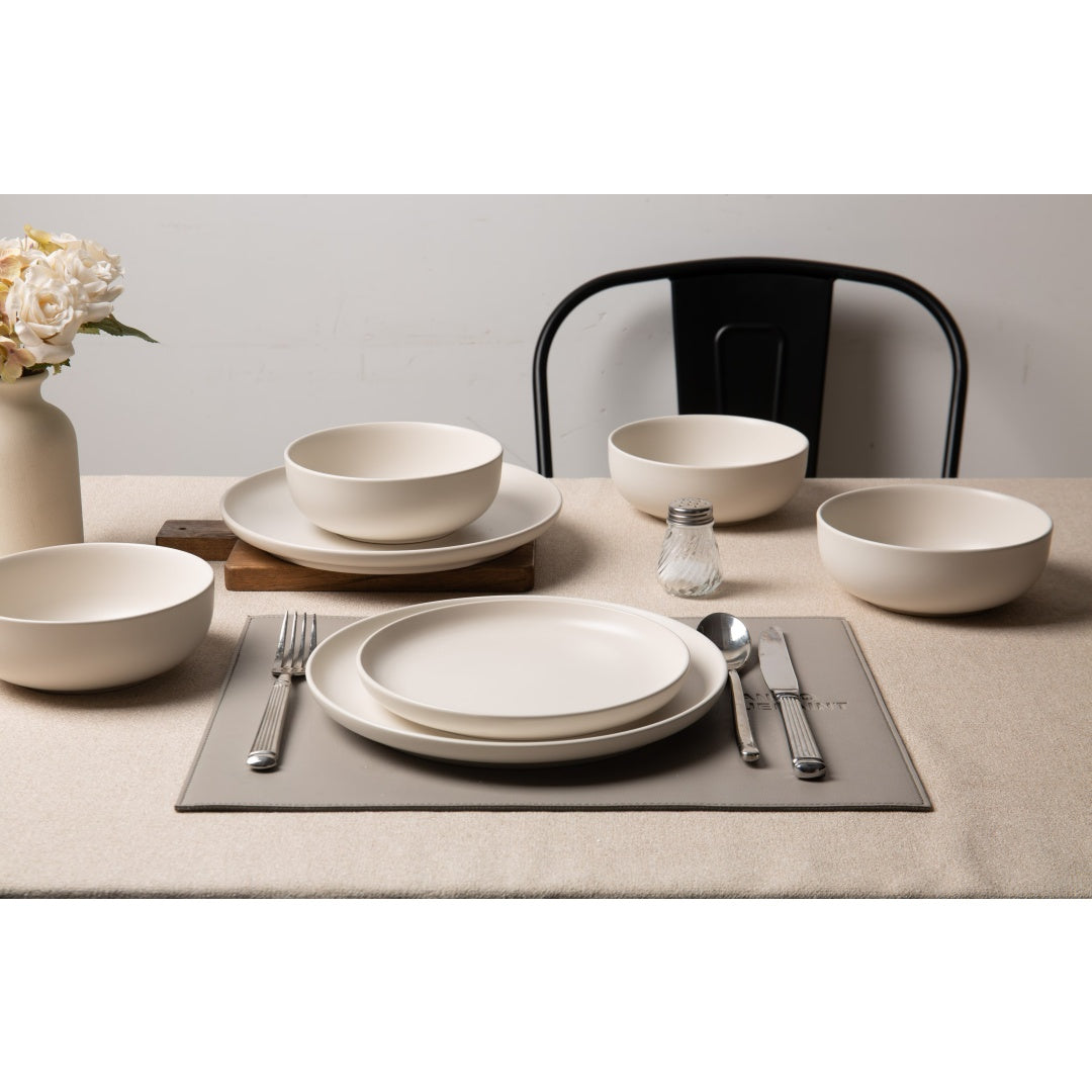 12-Piece Stoneware Dinner Plates Bowls Sets  Microwave & Dishwasher Safe   Non-Toxic Dinner Plates Bowls Set    Stackable Matte Glaze Kitchenware For 4