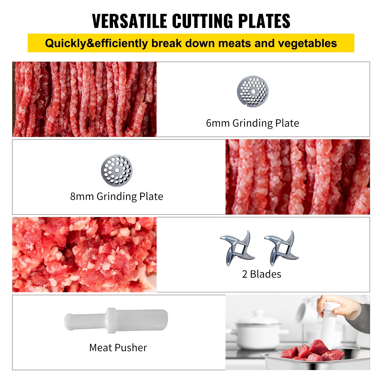 Commercial Meat Grinder,550LB H 1100W Electric Meat Grinder, 220 RPM Heavy Duty Stainless Steel Industrial Meat Mincer W 2 Blades, Grinding Plates  Stuffing Tubes