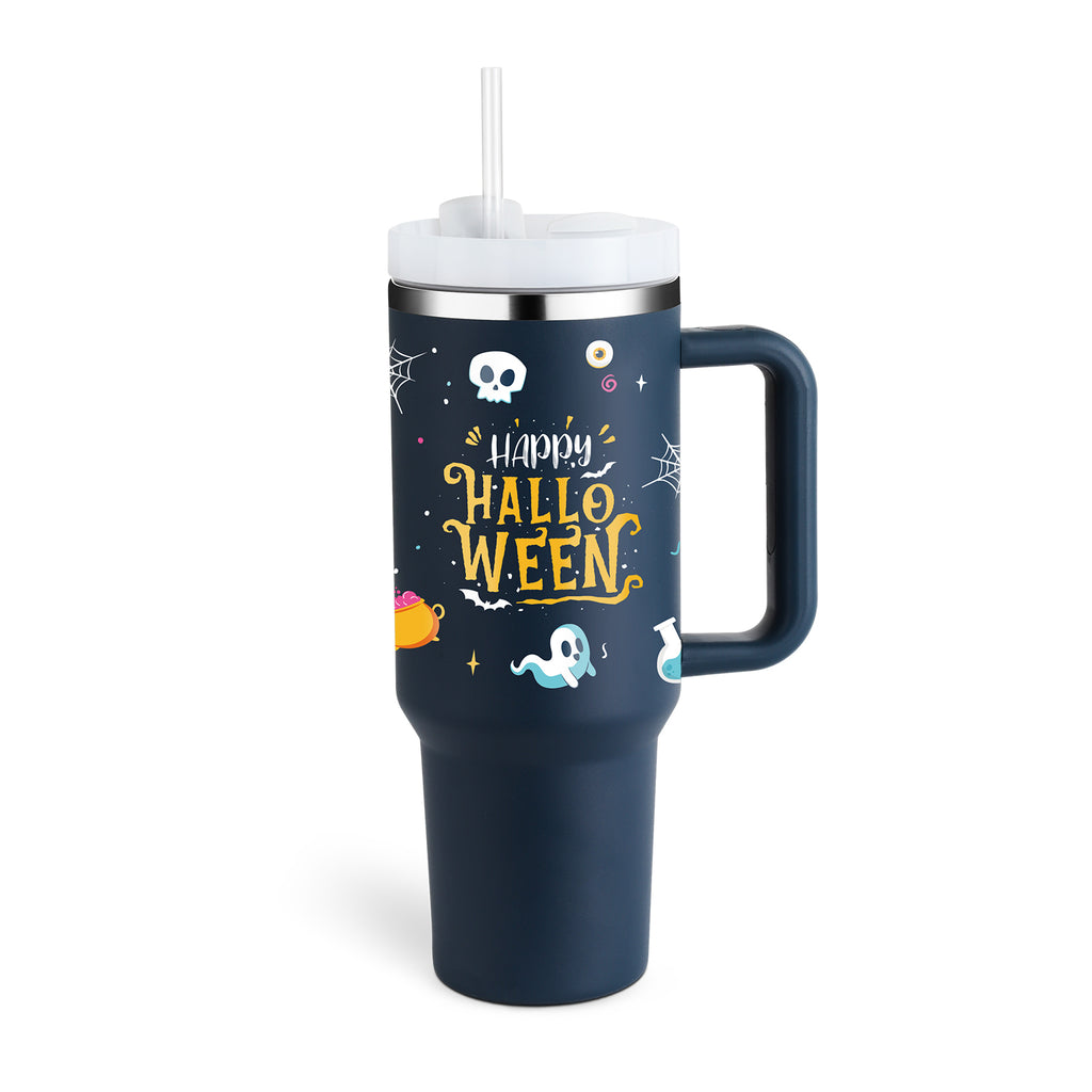 40oz Insulated Stainless Steel Tumbler with Handle & Straw – Leakproof Vacuum Travel Mug for Coffee, Iced Drinks, Hot & Cold – Large Reusable Cup with Lid