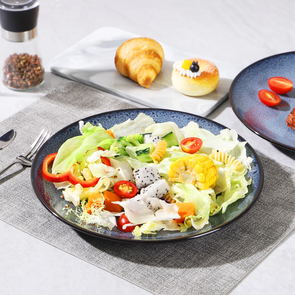 Modern Ceramic Dinner Plates Set of 6 – Blue Steak, Pasta, Salad & Dessert Plates – Microwave & Dishwasher Safe